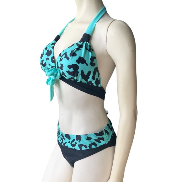 Black & Mint Two Piece Bikini Set - Picture 2 of 7